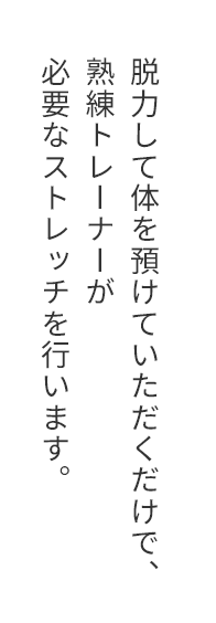 脱力して体を預けていただくだけで、熟練トレーナーが必要なストレッチを行います。